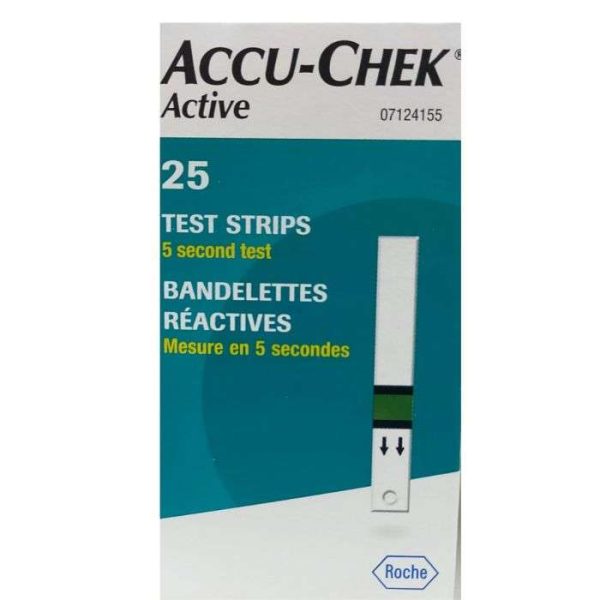 ACCU CHEK ACTIVE TEST RAPIDE GLYCEMIE 25 BANDELETTES REACTIVES