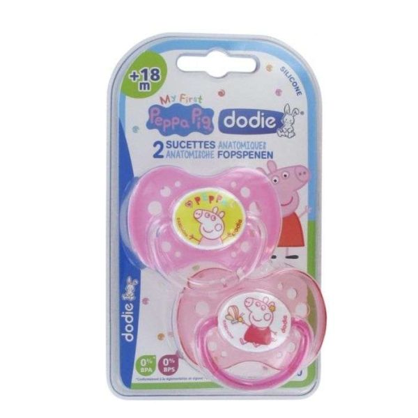 DODIE 2 SUCETTES ANATOMIQUES PEPPA PIG 18 MOIS + ROSE