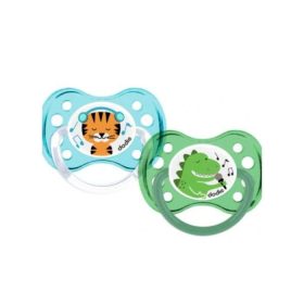 DODIE 2 SUCETTES ANATOMIQUES SILICONE 6 MOIS + A28 MODELE DINOSAURE CHAT