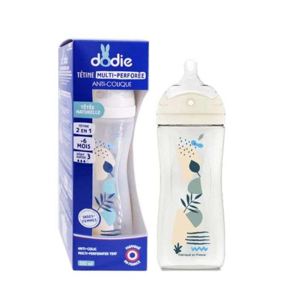 DODIE BIBERON TETINE MULTI PERFOREE ANTI COLIQUE 330 ML 6MOIS+ DEBIT 3 BLEU