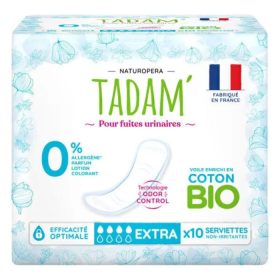 TADAM 10 SERVIETTES EXTRA POUR FUITE URINAIRES COTON BIO