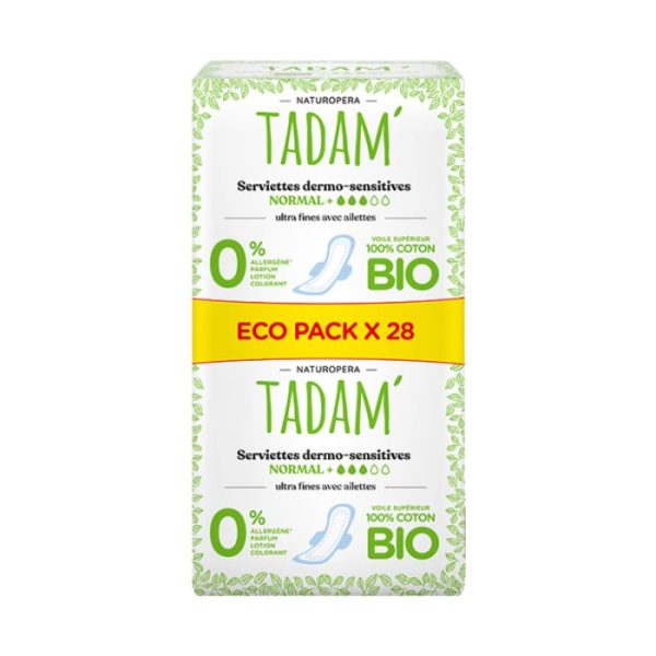 TADAM ECO PACK 28 SERVIETTES DERMO SENSITIVES NORMAL + COTON BIO