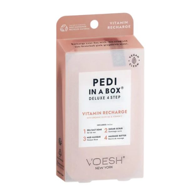 VOESH NEW YORK PEDI IN A BOX DELUXE 4 STEP VITAMIN RECHARGE WITH ORGANIC OLIVE OIL AND VITAMIN C